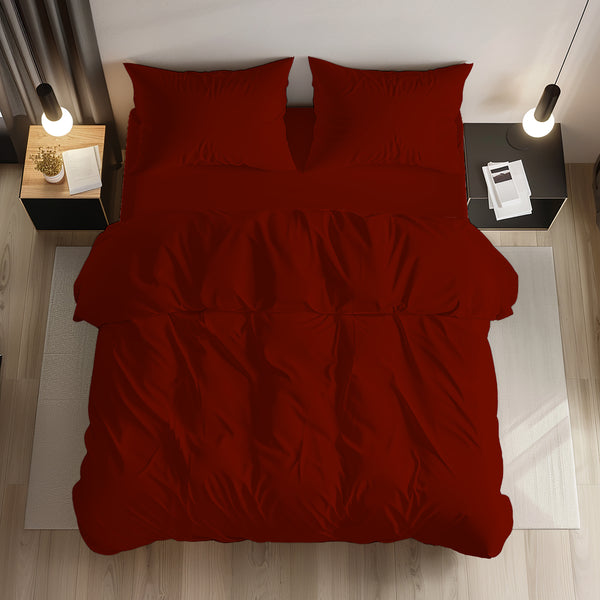 800 TC Deep Red Bedsheet (Set of 3 + 2 free products)